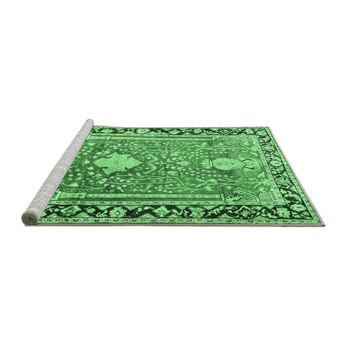 Sideview of Machine Washable Medallion Emerald Green Traditional Area Rugs, wshtr1242emgrn