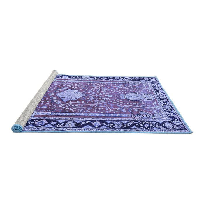 Sideview of Machine Washable Medallion Blue Traditional Rug, wshtr1242blu