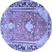 Round Machine Washable Medallion Blue Traditional Rug, wshtr1242blu