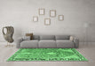 Machine Washable Medallion Emerald Green Traditional Area Rugs in a Living Room,, wshtr1242emgrn