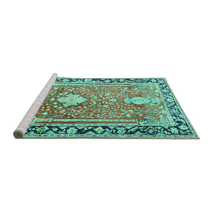 Sideview of Machine Washable Medallion Turquoise Traditional Area Rugs, wshtr1242turq