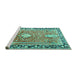 Sideview of Machine Washable Medallion Turquoise Traditional Area Rugs, wshtr1242turq