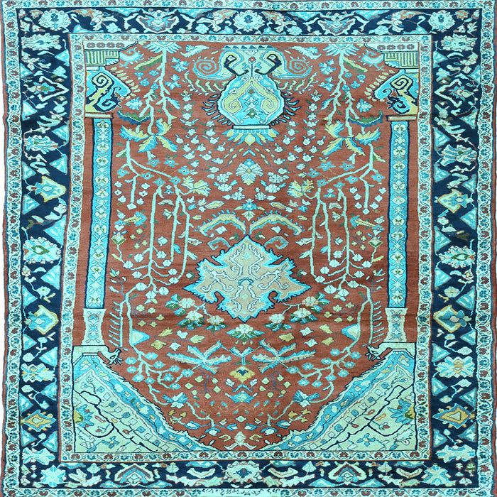 Square Medallion Light Blue Traditional Rug, tr1242lblu