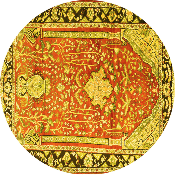 Round Medallion Yellow Traditional Rug, tr1242yw