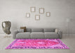 Machine Washable Medallion Pink Traditional Rug in a Living Room, wshtr1242pnk