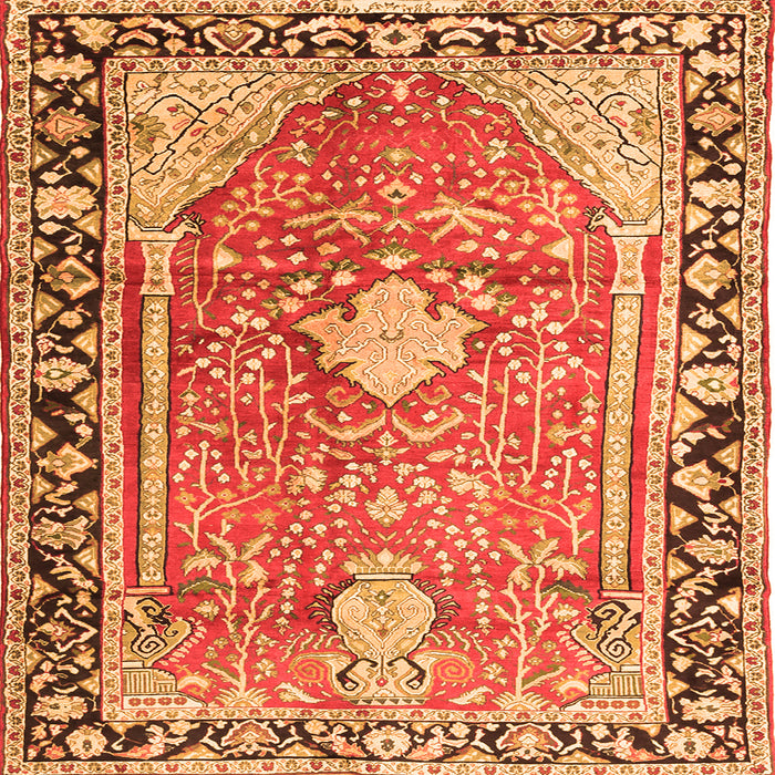 Serging Thickness of Medallion Orange Traditional Rug, tr1242org