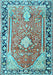 Machine Washable Medallion Light Blue Traditional Rug, wshtr1242lblu