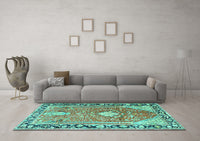 Machine Washable Medallion Turquoise Traditional Rug, wshtr1242turq