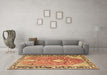 Machine Washable Medallion Brown Traditional Rug in a Living Room,, wshtr1242brn