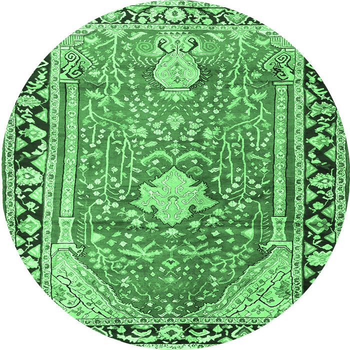 Round Medallion Emerald Green Traditional Rug, tr1242emgrn