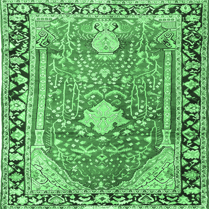 Square Medallion Emerald Green Traditional Rug, tr1242emgrn