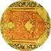 Round Machine Washable Medallion Yellow Traditional Rug, wshtr1242yw