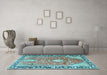 Machine Washable Medallion Light Blue Traditional Rug in a Living Room, wshtr1242lblu