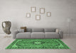 Machine Washable Medallion Emerald Green Traditional Area Rugs in a Living Room,, wshtr1243emgrn