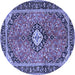 Round Machine Washable Medallion Blue Traditional Rug, wshtr1243blu