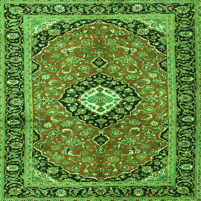 Round Machine Washable Medallion Green Traditional Area Rugs, wshtr1243grn
