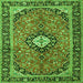 Round Machine Washable Medallion Green Traditional Area Rugs, wshtr1243grn