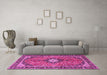 Machine Washable Medallion Pink Traditional Rug in a Living Room, wshtr1243pnk