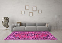 Machine Washable Medallion Pink Traditional Rug, wshtr1243pnk