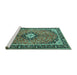 Sideview of Machine Washable Medallion Turquoise Traditional Area Rugs, wshtr1243turq