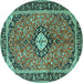 Round Medallion Turquoise Traditional Rug, tr1243turq