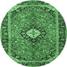 Round Machine Washable Medallion Emerald Green Traditional Area Rugs, wshtr1243emgrn