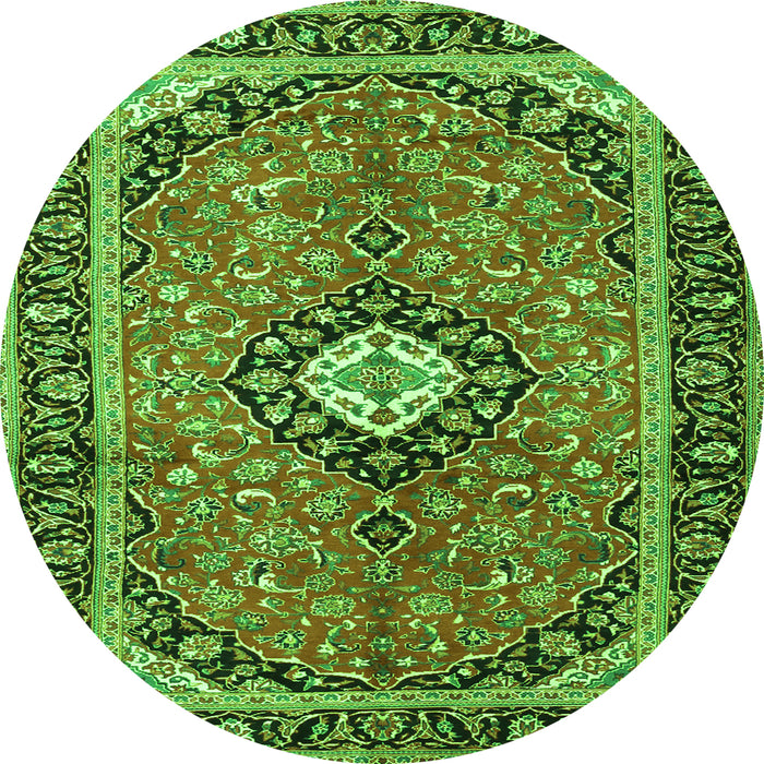Square Medallion Green Traditional Rug, tr1243grn
