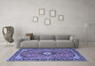 Machine Washable Medallion Blue Traditional Rug in a Living Room, wshtr1243blu