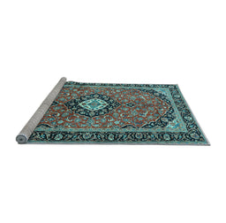 Sideview of Machine Washable Medallion Light Blue Traditional Rug, wshtr1243lblu