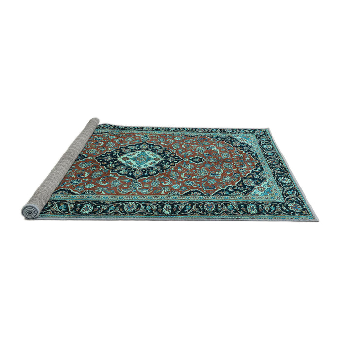 Sideview of Machine Washable Medallion Light Blue Traditional Rug, wshtr1243lblu