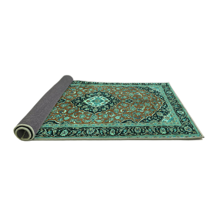 Sideview of Medallion Turquoise Traditional Rug, tr1243turq