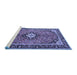 Sideview of Machine Washable Medallion Blue Traditional Rug, wshtr1243blu