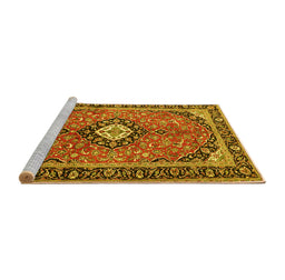 Sideview of Machine Washable Medallion Yellow Traditional Rug, wshtr1243yw
