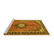 Sideview of Machine Washable Medallion Yellow Traditional Rug, wshtr1243yw