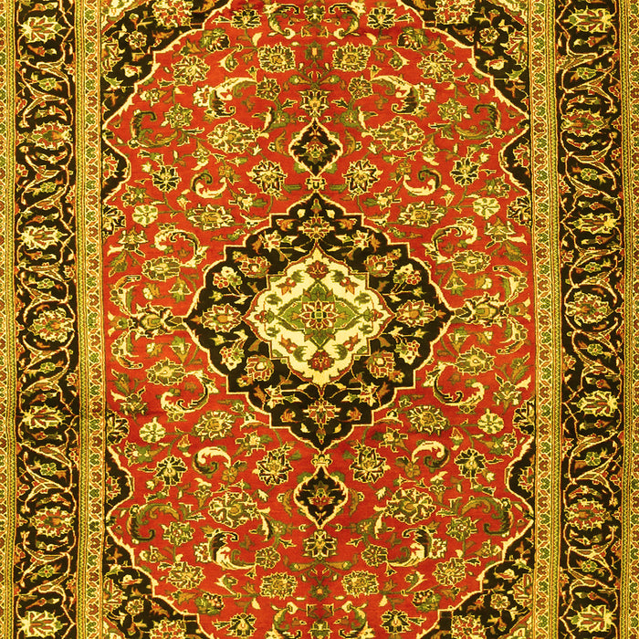 Machine Washable Medallion Yellow Traditional Rug, wshtr1243yw