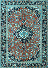 Medallion Light Blue Traditional Rug, tr1243lblu