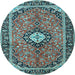 Round Machine Washable Medallion Light Blue Traditional Rug, wshtr1243lblu