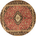 Round Machine Washable Medallion Brown Traditional Rug, wshtr1243brn