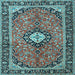 Square Machine Washable Medallion Light Blue Traditional Rug, wshtr1243lblu