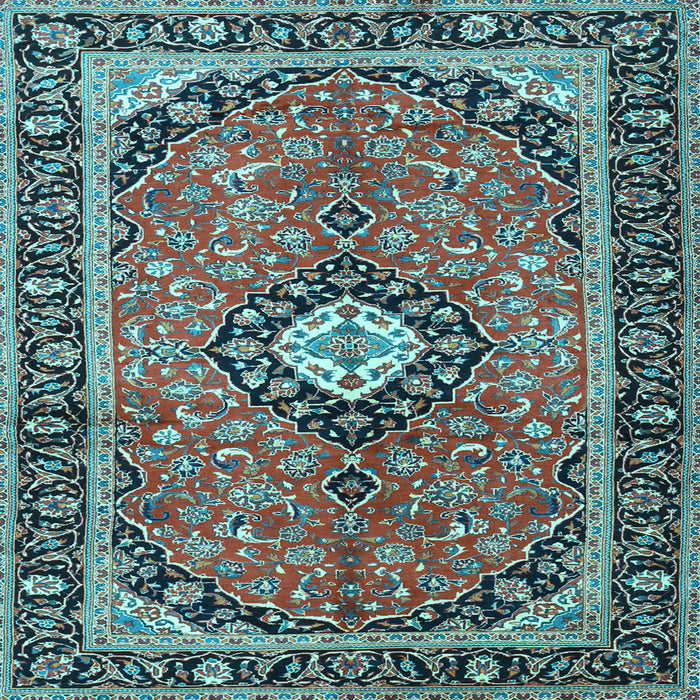 Square Medallion Light Blue Traditional Rug, tr1243lblu