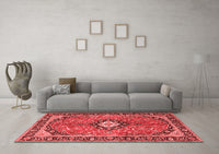 Machine Washable Medallion Red Traditional Rug, wshtr1243red