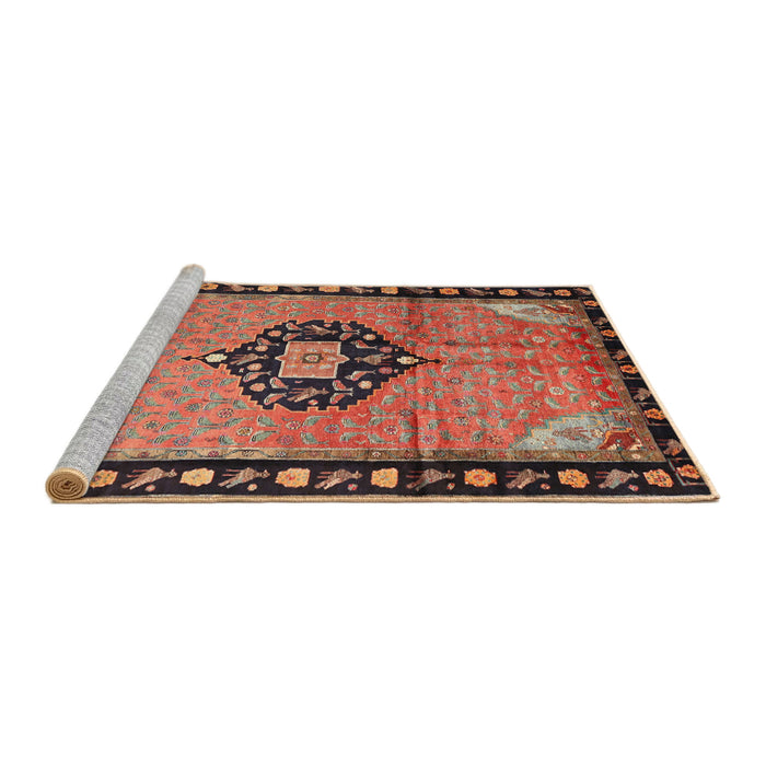 Sideview of Machine Washable Traditional Brown Red Rug, wshtr1244