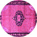 Round Machine Washable Medallion Pink Traditional Rug, wshtr1244pnk