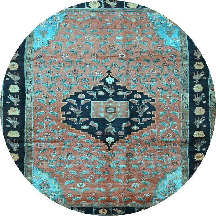 Round Medallion Light Blue Traditional Rug, tr1244lblu