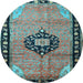 Round Medallion Light Blue Traditional Rug, tr1244lblu