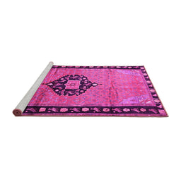Sideview of Machine Washable Medallion Pink Traditional Rug, wshtr1244pnk