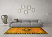 Machine Washable Medallion Yellow Traditional Rug in a Living Room, wshtr1244yw