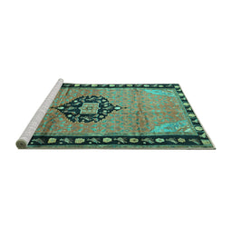 Sideview of Machine Washable Medallion Turquoise Traditional Area Rugs, wshtr1244turq