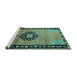 Sideview of Machine Washable Medallion Turquoise Traditional Area Rugs, wshtr1244turq