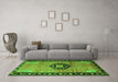 Machine Washable Medallion Green Traditional Area Rugs in a Living Room,, wshtr1244grn